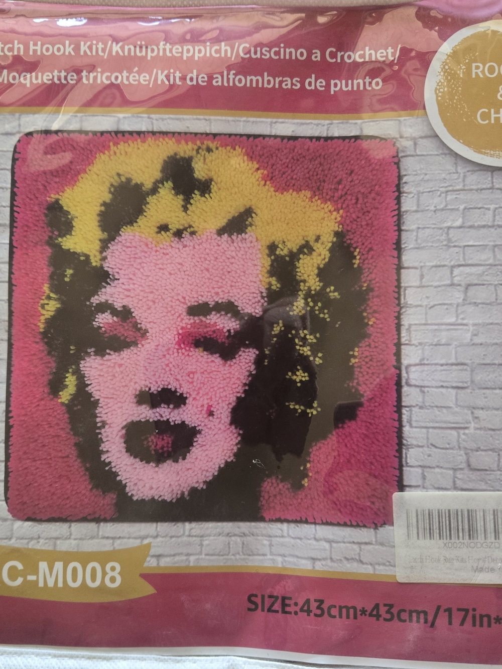 Pop Art Marilyn Monroe Pink & Yellow Latch Hook Rug Kit
